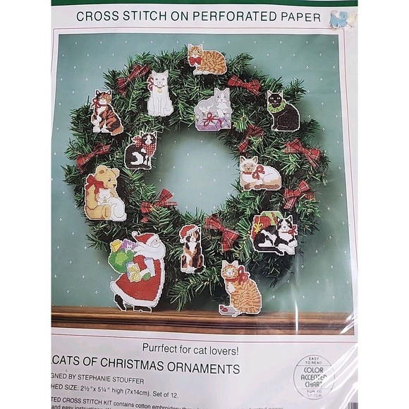 Sunset 12 Cats of Christmas Ornaments Counted Cross Stitch Kit Vintage 1990 - Picture 5 of 5